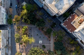 Αεροφωτογραφία της Πλατείας Εξαρχείων. 