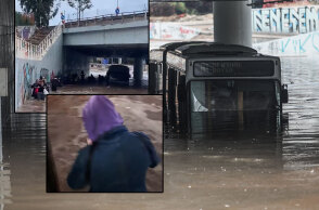 Δραματικές εικόνες στην Ποσειδώνος με λεωφορείο να εγκλωβίζεται σε πλημμυρισμένη γέφυρα και τους επιβάτες να αποχωρούν