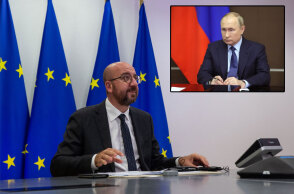 Σαρλ Μισέλ, πρόεδρος του Ευρωπαϊκού Συμβουλίου | Ένθετη: Βλαντίμιρ Πούτιν, πρόεδρος της Ρωσίας