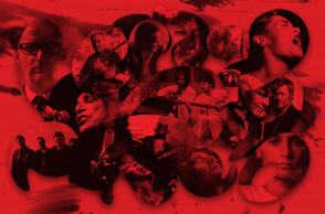 Κολάζ με φωτογραφίες των μουσικών Moby, Beatles, Nick Cave, Patti Smith