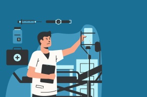 Εικονογράφηση που απεικονίζει γιατρό σε νοσοκομείο