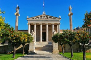 Ακαδημία Αθηνών, σε σχέδια του Θ. Χάνσεν και δωρεά του Σίμωνος Σίνα