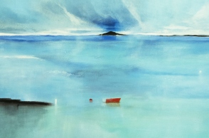 Χρήστος Κεχαγιόγλου, το έργο του "Στην άκρη του οικείου - Κόκκινη βάρκα" από την έκθεση "Μες στο φως" στην γκαλερί Ζουμπουλάκη