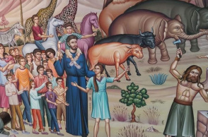 Αγιογραφία με τους ιδρυτές της «Κιβωτού του Κόσμου» και παιδιά 