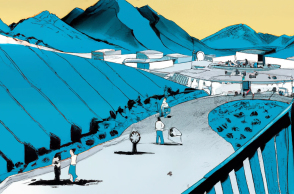 Εικονογράφηση: μια καλλιτεχνική απεικόνιση στρατοπέδου εγκλεισμού στην επαρχία Σιντζιάνγκ από το πρόγραμμα Τεχνητής Νοημοσύνης DALL-E-2