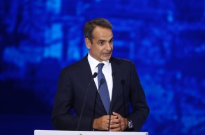 Ο Κυριάκος Μητσοτάκης στο βήμα της ΔΕΘ