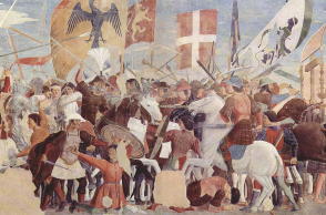 Μάχη μεταξύ του στρατού του Ηρακλείου και των Περσών υπό τον Χοσρόη Β΄. Τοιχογραφία του Piero della Francesca, 1452