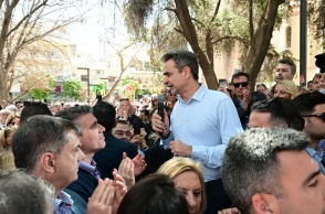 Ο Κυριάκος Μητσοτάκης στο Μοσχάτο