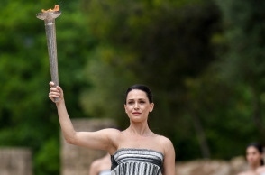 Στιγμιότυπο από την τελετή αφής της Ολυμπιακής Φλόγας στην Αρχαία Ολυμπία