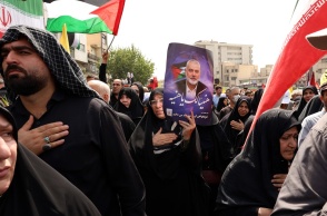 Στιγμιότυπο από τις διαδηλώσεις για τη δολοφονία του Ισμαήλ Χανίγια