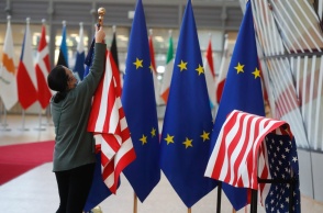 Σημαία των ΗΠΑ και τις Ευρωπαϊκής Ένωσης
