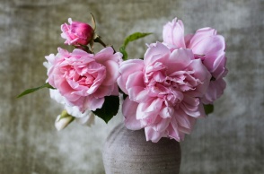 Βάζο με ροζ λουλούδια