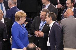 Πάνος Καμμένος, Αλέξης Τσίπρας και Άνγκελα Μέρκελ