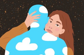 cartoon με κοπέλα που αγκαλιάζει κάποιον