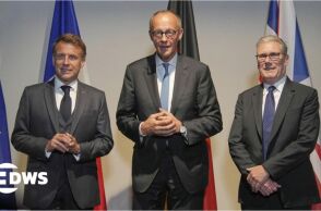 Ο Εμμανουέλ Μακρόν, ο Φρίντριχ Μέρτς και ο Κίρ Στάρμερ στη πρόσφατη Διάσκεψη του Μονάχου για την Ασφάλεια