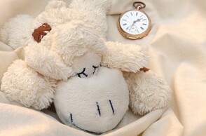 Λούτρινο σκυλάκι και ρολόι που δείχνει την ώρα