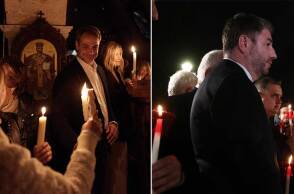 Κυριάκος Μητσοτάκης και Νίκος Ανδρουλάκης στην ακολουθία της Ανάστασης