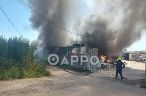 Μεγάλη φωτιά σε επιχείρηση στη Νέα Είσοδο Καλαμάτας
