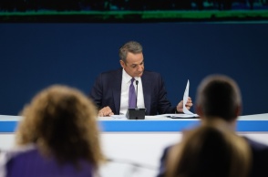 Ο Κυριάκος Μητσοτάκης στο περιθώριο της συνέντευξης Τύπου στη ΔΕΘ
