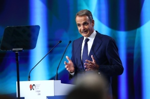 Ο Κυριάκος Μητσοτάκης στο βήμα της ΔΕΘ