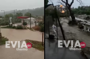 Πλημμυρισμένοι δρόμοι στην Εύβοια