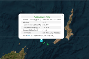 Σεισμός 4,1 Ρίχτερ τα ξημερώματα στην Κάσο