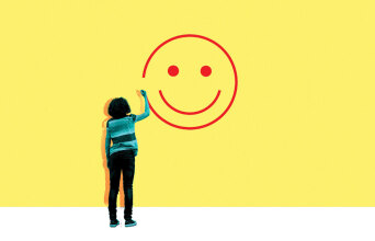 Εικονογράφηση: Κοπέλα ζωγραφίζει χαμογελαστή φατσούλα σε τοίχο