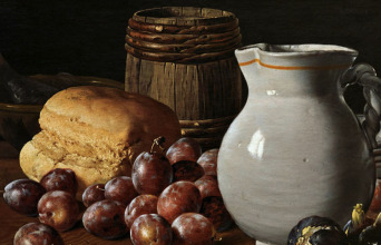 Σύνθεση με δαμάσκηνα, σύκα, ψωμί και ψάρι του Λουίς Εχίδιο Μελέντες, 1770
