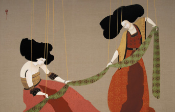 Hayv Kahraman, «Διπλώνοντας μεγάλο σεντόνι», Courtesy Hanan Sayed Worrell, Abu Dhabi, UAE