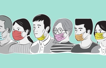 Σκίτσο ανθρώπων που φορούν χειρουργικές μάσκες με σωστό και λάθος τρόπο