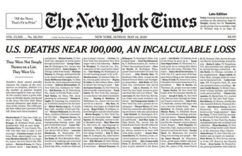 1.000 ονόματα θανόντων από κορωνοϊό αναγράφονταν στο πρωτοσέλιδο των «New York Times» 