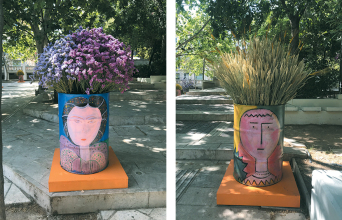 H Νίνα Ιωαννίδου (ανθοπωλείο Fleria) με τα ζωγραφισμένα της βαρέλια και ο Δήμος Αθηναίων έδωσαν για λίγες ημέρες μια άλλη όψη στην πλατεία Κολωνακίου