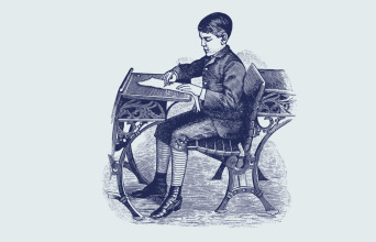 Εικονογράφηση μαθητή σε σχολείο περασμένου αιώνα