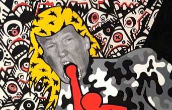 Εικονογράφηση που απεικονίζει τον Ντόναλντ Τραμπ από τον εικαστικό Γιώργο Τζινούδη