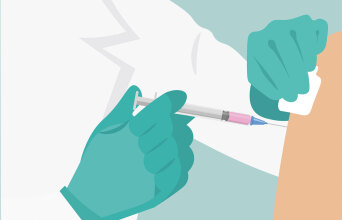 Σκίτσο που δείχνει εμβολιασμό στο χέρι