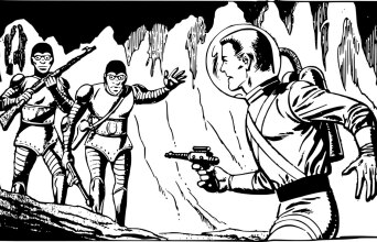 Σκίτσο κόμικ με αστροναύτες και εξωγήινους