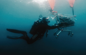Φωτογραφία ενός δύτη μέσα στον βυθό της θάλασσας.