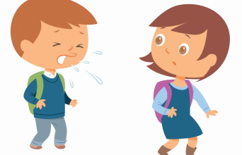 Σκίτσο στο οποίο ένα παιδί φτερνίζεται εξαιτίας των αλλεργιών.