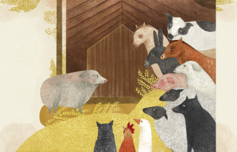 Εικονογράφηση της Θέντας Μιμηλάκη για τη διασκευή της Φάρμας των Ζώων σε παιδικό βιβλίο
