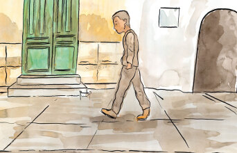 Σκίτσο που απεικονίζει άνθρωπο να περπατά