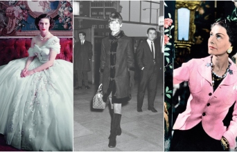 Από αριστερά: Η πριγκίπισα Μαργαρίτα με έξωμη λευκή τουαλέττα Dior. Η Audrey Hepburn με Louis Vuitton «Speedy» τσάντα. Η Σανέλ με ροζ σακάκι, ποζάρει στη σουίτα της στο Ritz