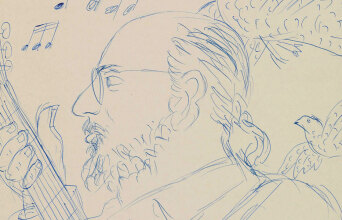 Διονύσης Σαββόπουλος, λεπτομέρεια σκίτσου Αλέκου Φασιανού