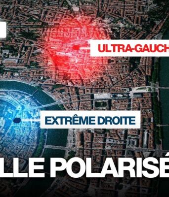 H Λυών, μια πολωμένη πόλη, σύμφωνα με το ρεπορτάζ του Ouest France με τα σημεία ακροδεξιών και ακροαριστερών συγκεντρώσεων σε χάρτη της πόλης