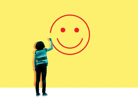 Εικονογράφηση: Κοπέλα ζωγραφίζει χαμογελαστή φατσούλα σε τοίχο