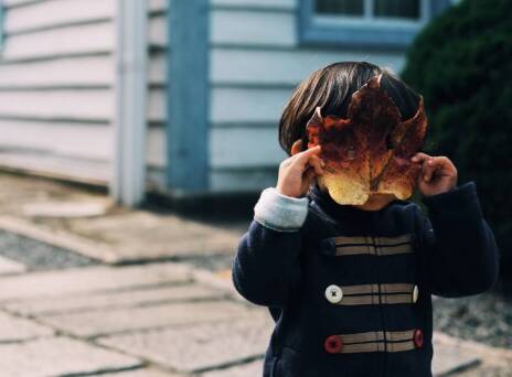 Μικρό παιδί που έχει βάλει ένα φύλλο μπροστά στο πρόσωπό του