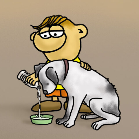 Ο Θανασάκης του Αρκά φροντίζει πυρόπληκτο σκυλάκι