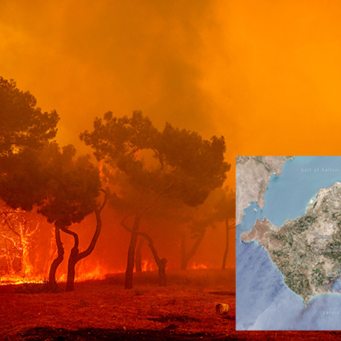 Δορυφορική εικόνα για την έκταση της φωτιάς στα Βατερά της Λέσβου