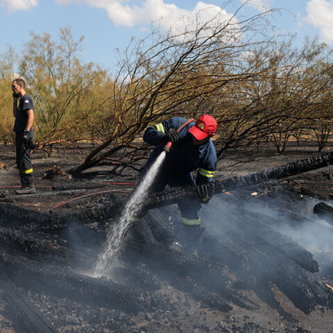 Πυροσβέστης επιχειρεί στη φωτιά στον Ταύρο