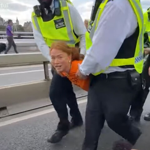 Ακτιβίστρια κατά της κλιματικής αλλαγής απομακρύνεται από αστυνομικούς στο Λονδίνο