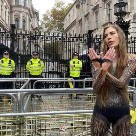 H ακτιβίστρια έξω από την Ντάουνινγκ Στριτ